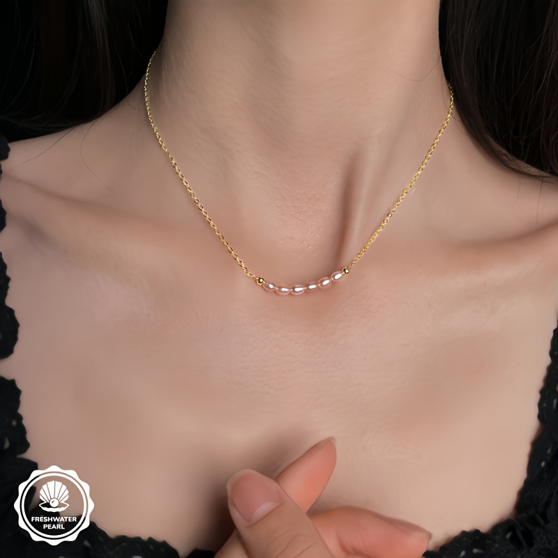 Dainty White or Pink-Peach Freshwater Rice-Shaped Necklace
